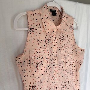 Ann Taylor Women's Sleeveless Pink Polka Dot Blouse, Size M